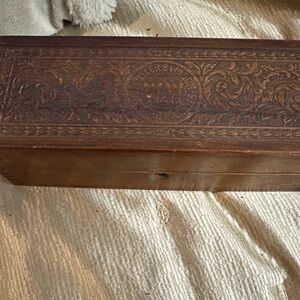 Antique wheeler and Wilson Wooden Carved Box with accessories